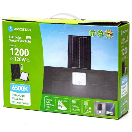 Aigostar - LED Dimmable Solar Floodlight with Sensor LED/120W/3,4V 6500K IP66 8000 mAh + remote control