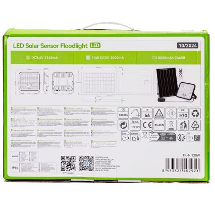 Aigostar - LED Dimmable Solar Floodlight with Sensor LED/120W/3,4V 6500K IP66 8000 mAh + remote control