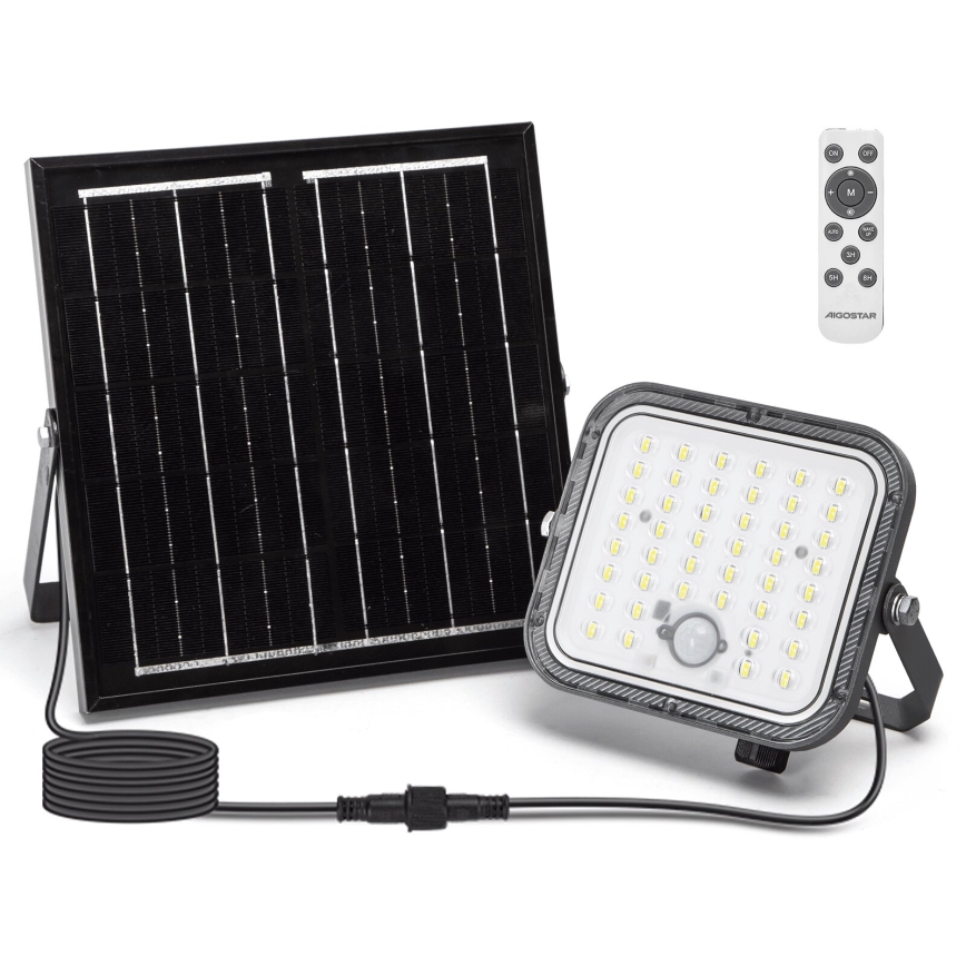 Aigostar - Dimmable LED Solar Floodlight with Sensor, 80W / 3.4V, 6500K, IP66, 4000 mAh + Remote Control