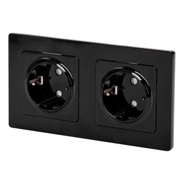 Aigostar - Double Schuko wall socket with frame, 230V/16A, black