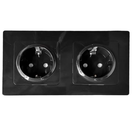 Aigostar - Double Schuko wall socket with frame, 230V/16A, black