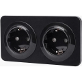 Aigostar - Double SCHUKO wall socket with frame, 250 V/16 A, black
