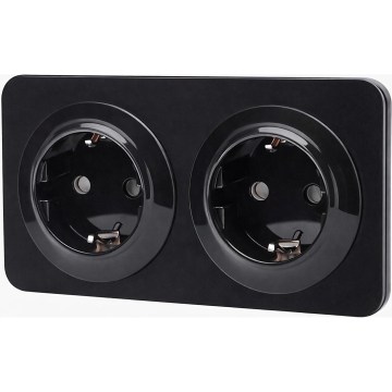 Aigostar - Double SCHUKO wall socket with frame, 250 V/16 A, black