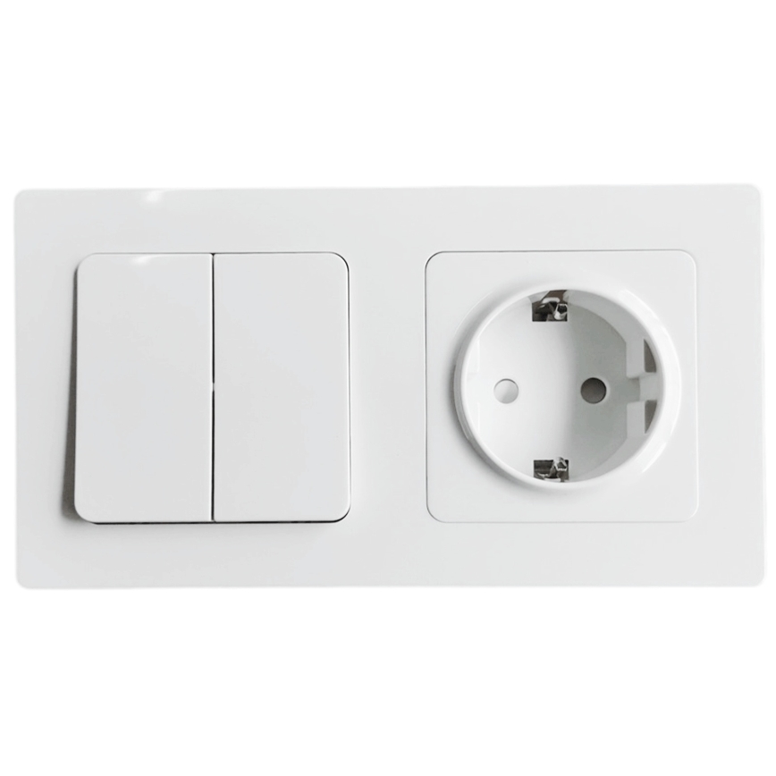Aigostar - Double switch No. 1 and SCHUKO 250V outlet with frame, white