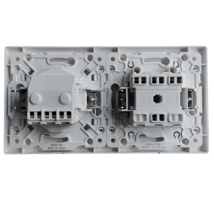 Aigostar - Double switch No. 1 and SCHUKO 250V outlet with frame, white