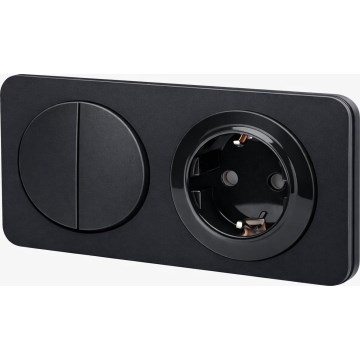 Aigostar - Double Switch No. 5 and Schuko 230 V Socket with Frame, Black