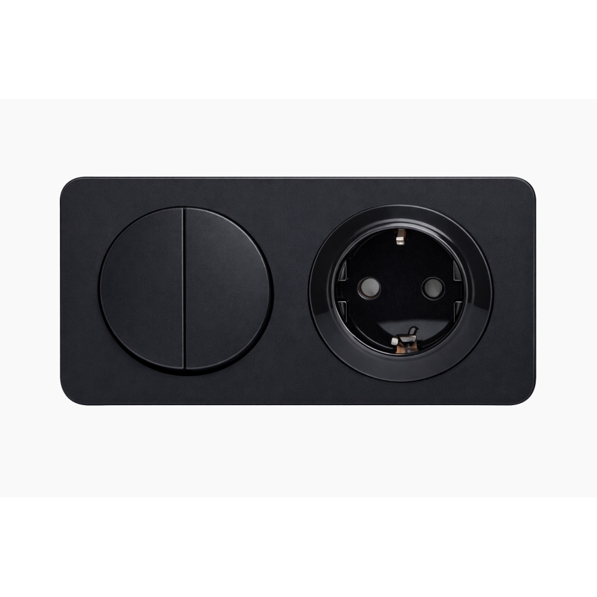 Aigostar - Double Switch No. 5 and Schuko 230 V Socket with Frame, Black