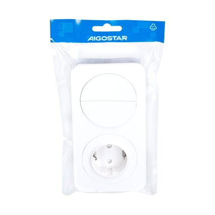 Aigostar - Double Switch No. 5 and SCHUKO 230V Socket with Frame, White