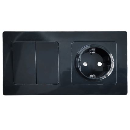 Aigostar - Double switch No. 5 with SCHUKO 230V socket and black frame