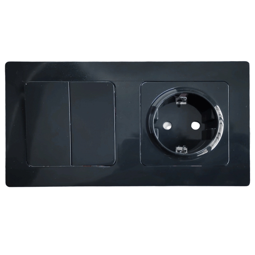 Aigostar - Double switch No. 5 with SCHUKO 230V socket and black frame