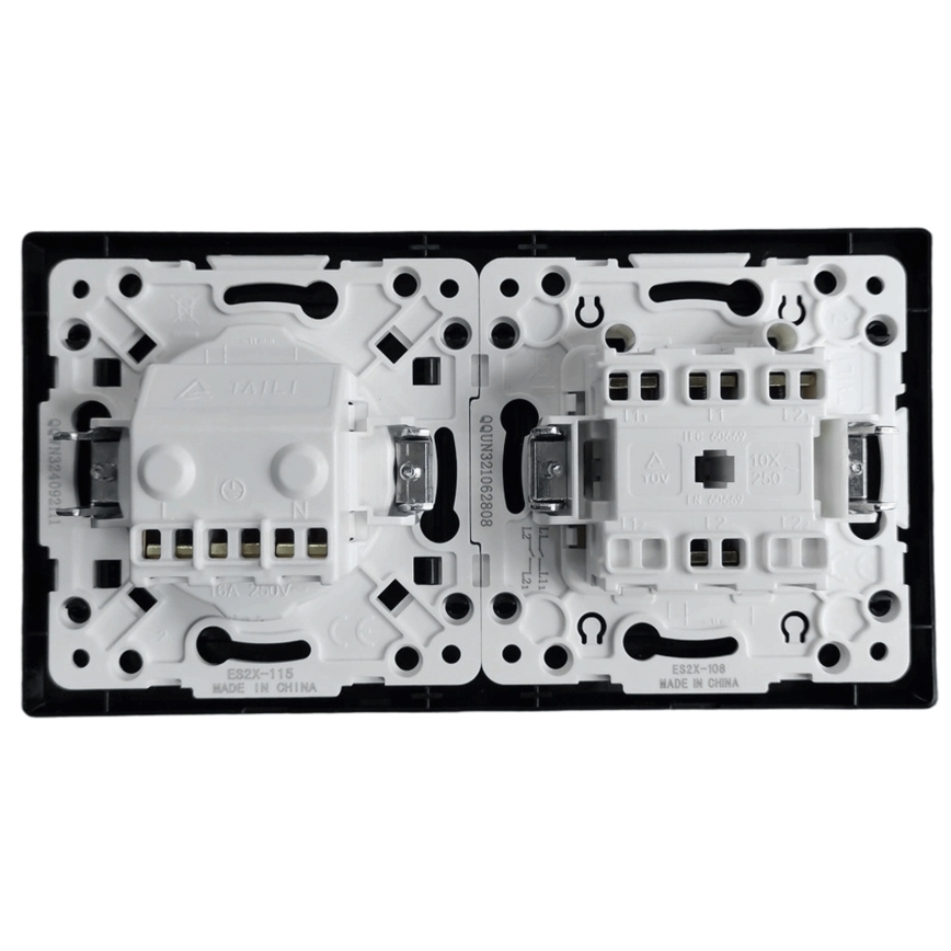 Aigostar - Double switch No. 5 with SCHUKO 230V socket and black frame
