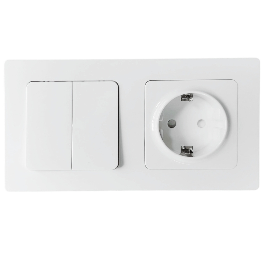 Aigostar - Double switch No. 6 + 6 and SCHUKO socket 250V with frame, white