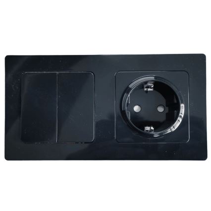 Aigostar - Double switch No. 6 and Schuko 230V socket with frame, black