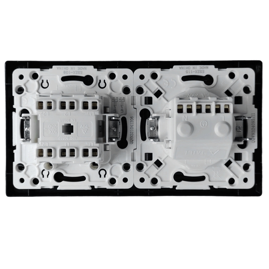 Aigostar - Double switch No. 6 and Schuko 230V socket with frame, black