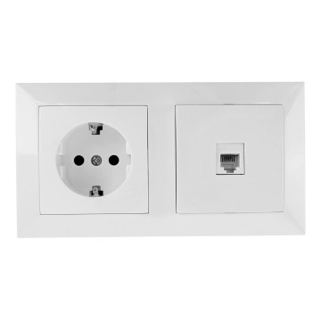 Aigostar - Ethernet Socket and SCHUKO Outlet with Frame, White