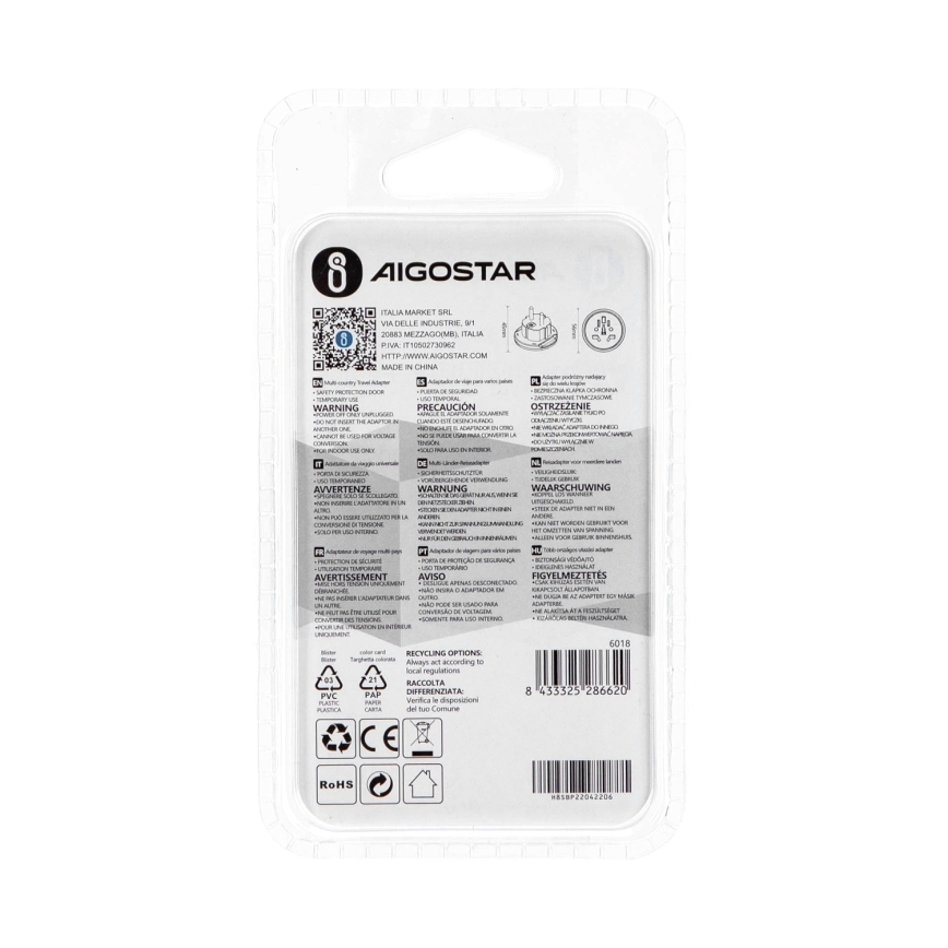 Aigostar - EU Travel Adapter, White