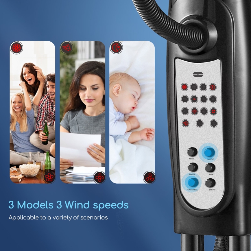 Aigostar - Floor fan with water spray 75W/230V + RC