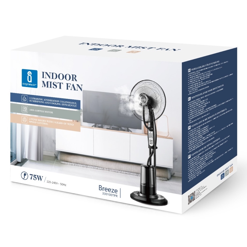 Aigostar - Floor fan with water spray 75W/230V + RC