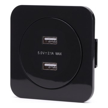 Aigostar - Framed USB power outlet, 2x USB-A, black