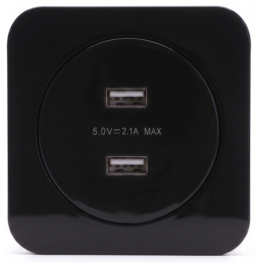 Aigostar - Framed USB power outlet, 2x USB-A, black