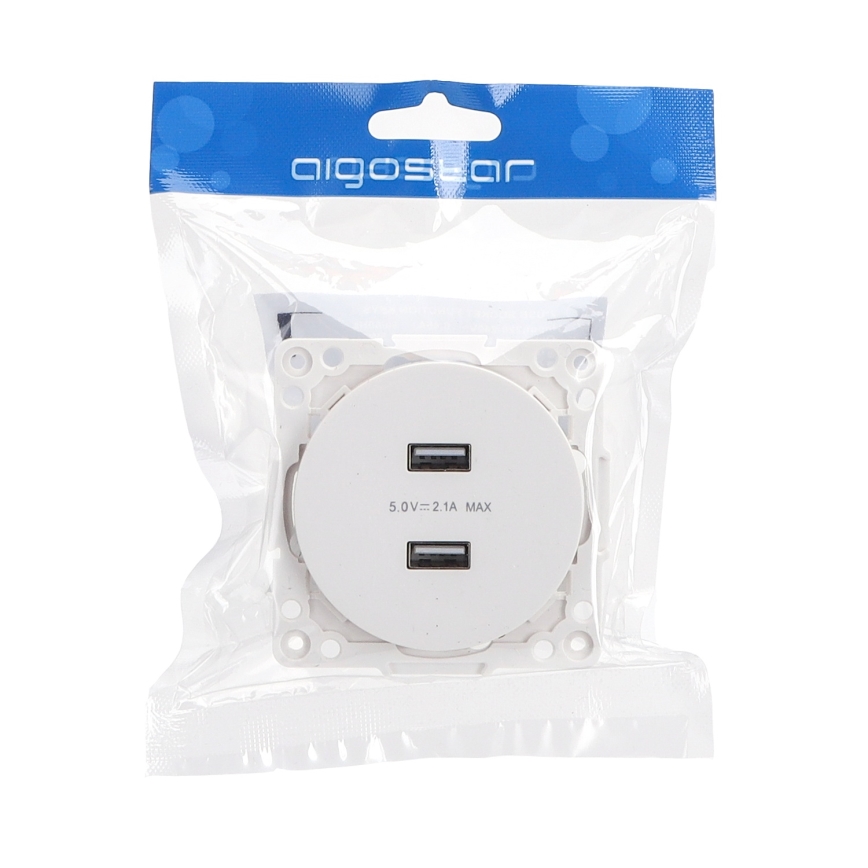 Aigostar - Frameless USB Power Outlet, 2x USB-A, White