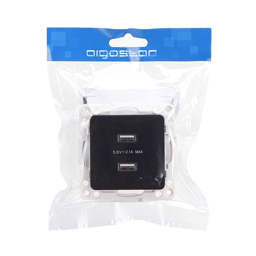 Aigostar - Frameless USB Power Outlet with 2x USB-A, Black