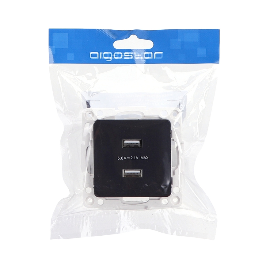Aigostar - Frameless USB Power Socket with 2x USB-A, Black