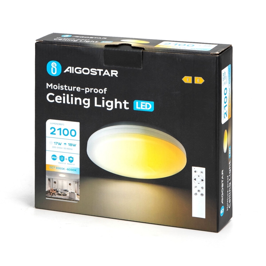 Aigostar - LED Dimmable bathroom ceiling light LED/18W/230V 3000-6000K IP54 + remote control