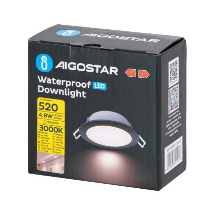 Aigostar - LED Bathroom recessed light LED/4,8W/230V 3000K black IP65