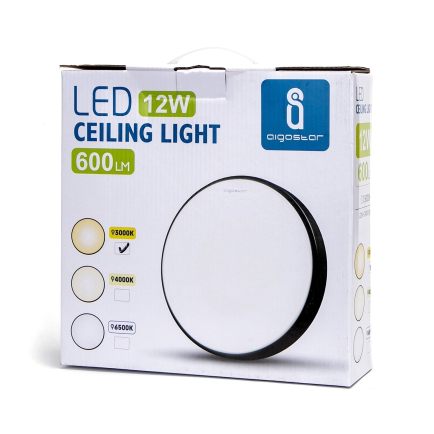 Aigostar - LED Ceiling light LED/12W/230V 3000K d. 23 cm black