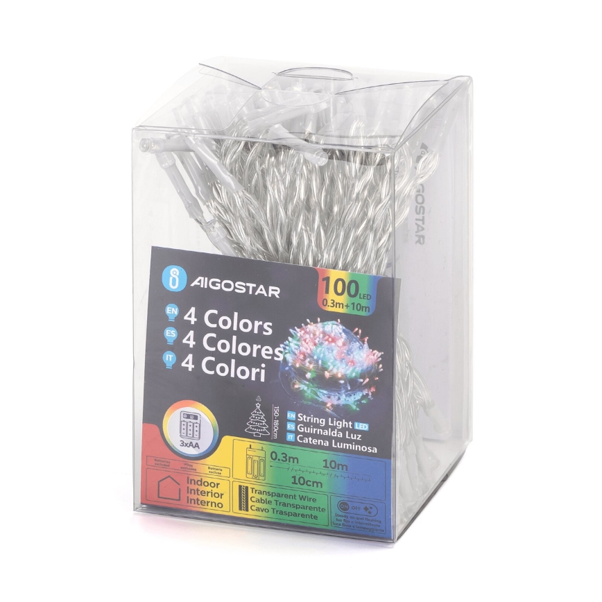 Aigostar - LED Christmas chain 100xLED/3xAA 10,3m multicolor