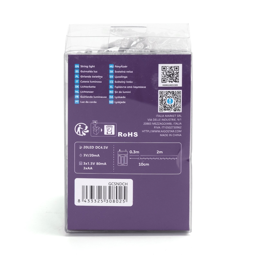 Aigostar - LED Christmas chain 100xLED/3xAA 10,3m multicolor