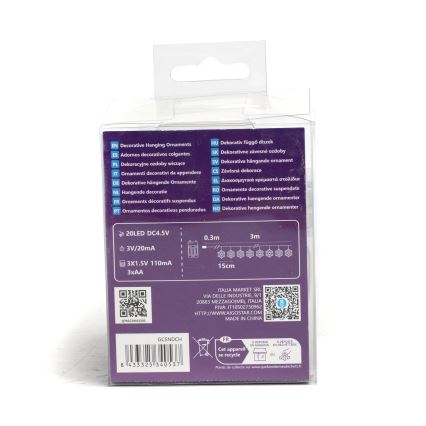 Aigostar - LED Christmas chain 20xLED/3xAA 3,3m snowflakes