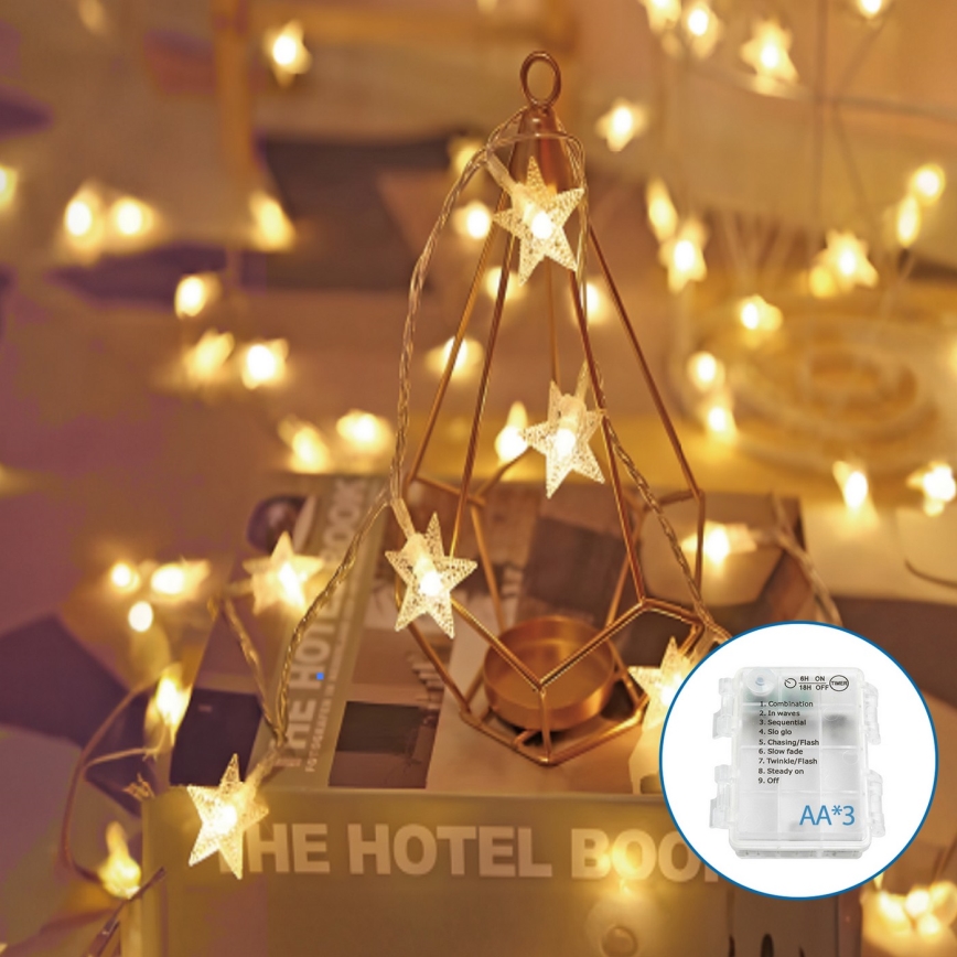 Aigostar - LED Christmas chain 20xLED/3xAA 3,3m stars