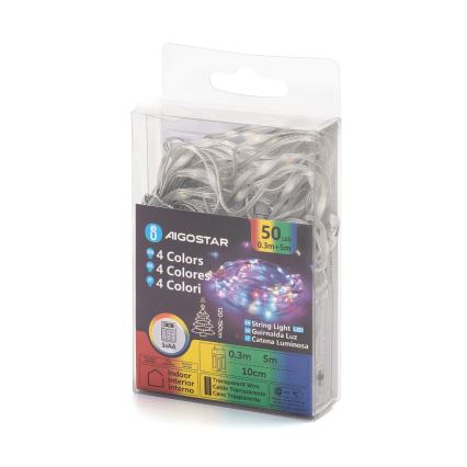 Aigostar - LED Christmas chain 50xLED/3xAA 5,3m multicolor