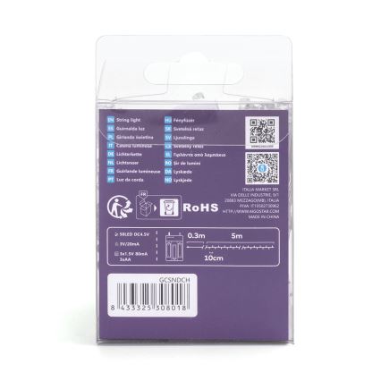 Aigostar - LED Christmas chain 50xLED/3xAA 5,3m multicolor