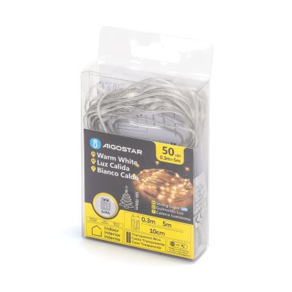 Aigostar - LED Christmas chain 50xLED/3xAA 5,3m warm white