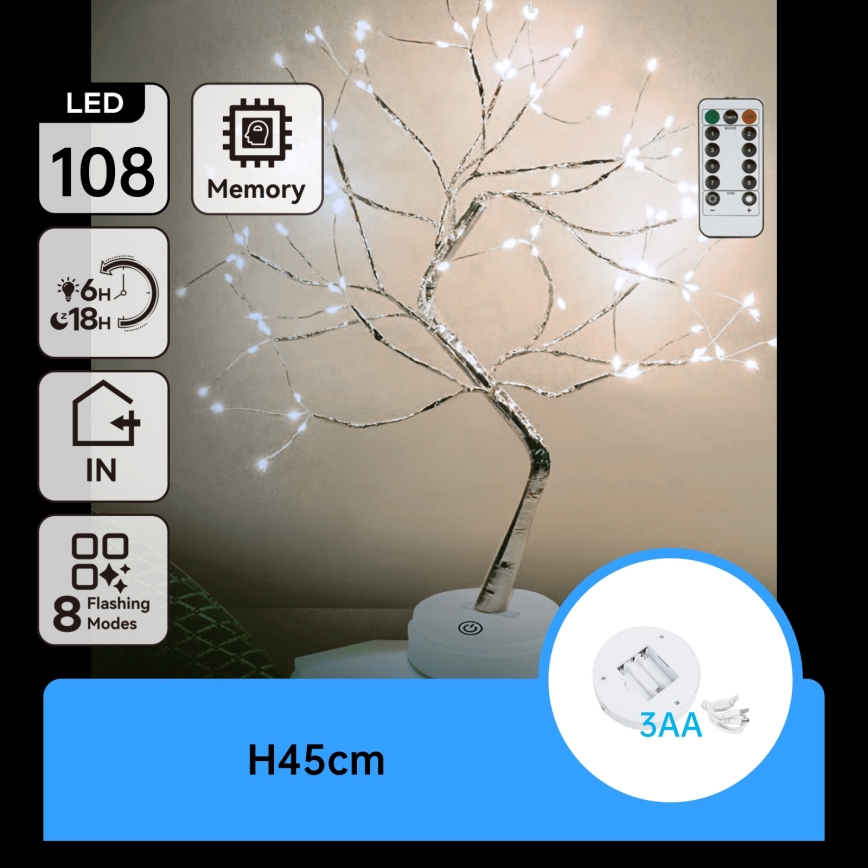 Aigostar - LED Christmas decoration 108xLED/3xAA/8 functions 45 cm cool white