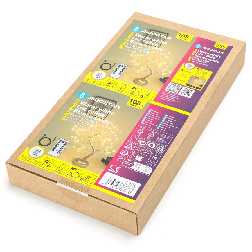 Aigostar - LED Christmas decoration 108xLED/3xAA/8 functions 45cm warm white