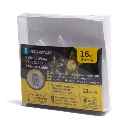 Aigostar - LED Christmas Decoration 16xLED/3xAA Warm White Star