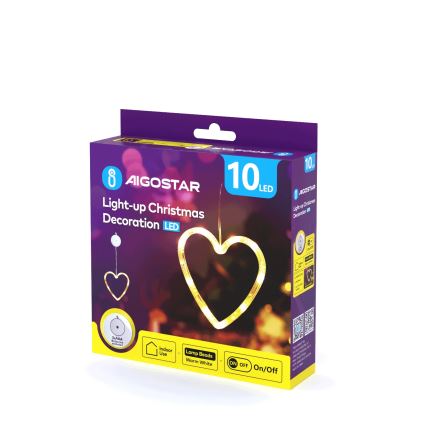 Aigostar - LED Christmas Heart Decoration, 10xLED/3xAAA, 16 cm