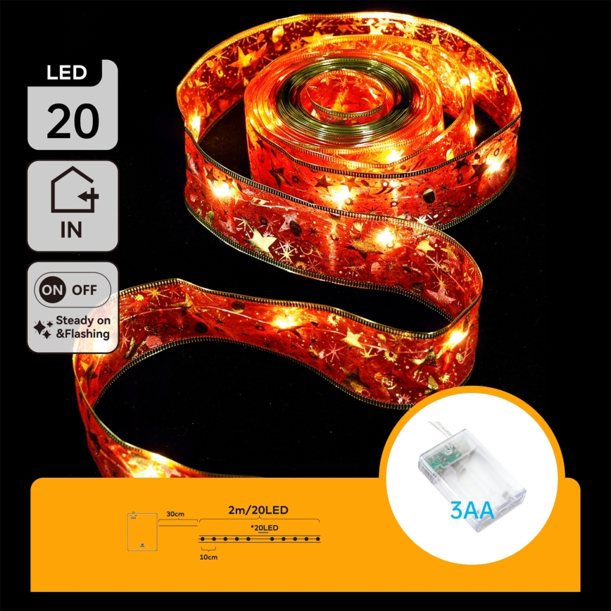Aigostar - LED Christmas light chain 20xLED/3xAA 2 m warm white/red