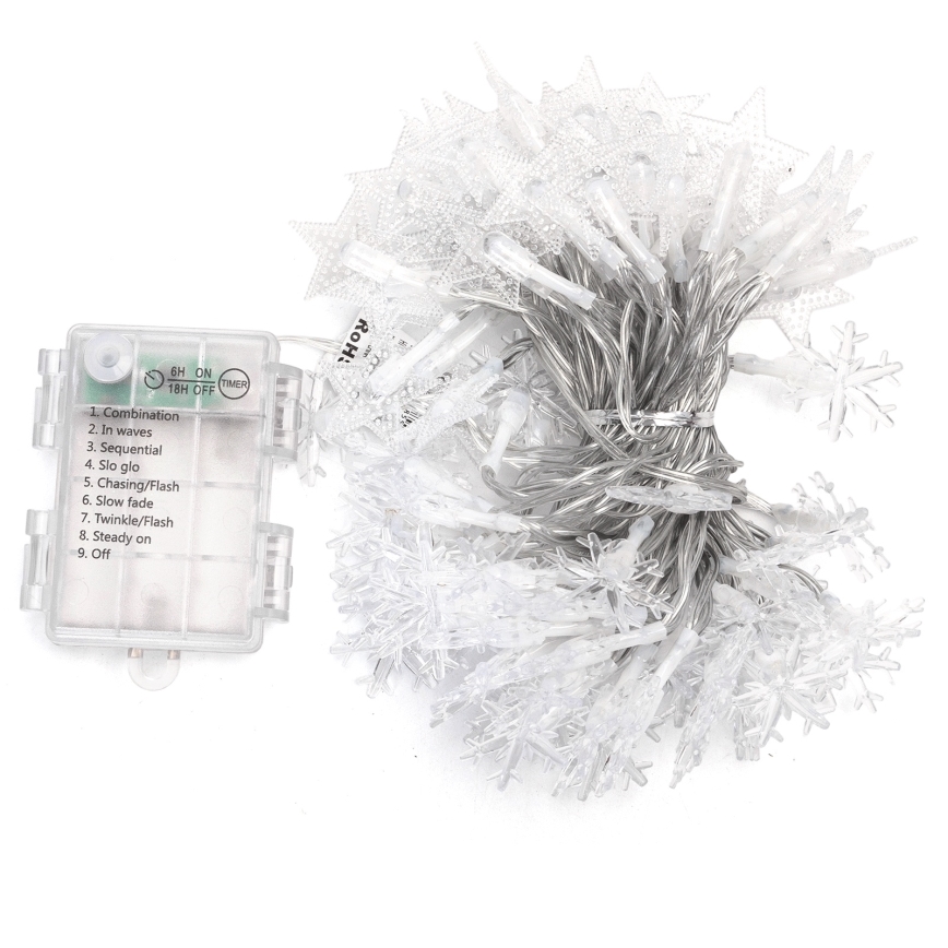 Aigostar - LED Outdoor Christmas String Lights 100 LEDs / 8 Lighting Modes 3xAA 10 m IP44 Cool White