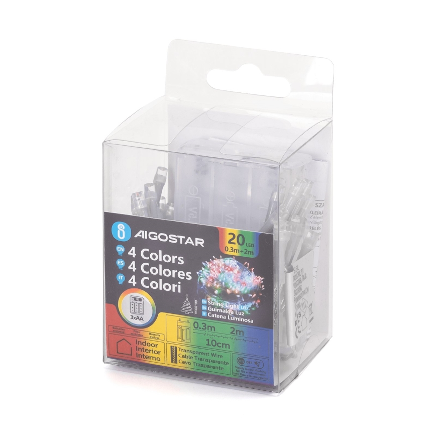 Aigostar - LED Christmas lights 20xLED/3xAA 2,3m multicolor
