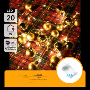 Aigostar - LED Christmas lights 20xLED/3xAA 2 m warm white