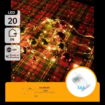 Aigostar - LED Christmas lights 20xLED/3xAA 2m warm white