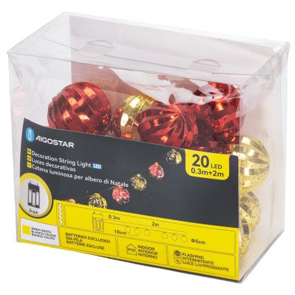 Aigostar - LED Christmas string lights 20xLED/3xAA 2 m warm white