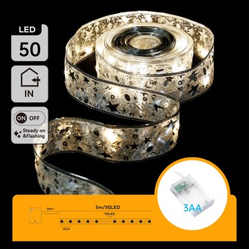 Aigostar - LED Christmas Lights 50xLED/3xAA 5 m Warm White Silver