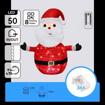 Aigostar - LED Christmas outdoor decoration 50 LEDs/3xAA 0.7m IP44 cool white Santa Claus