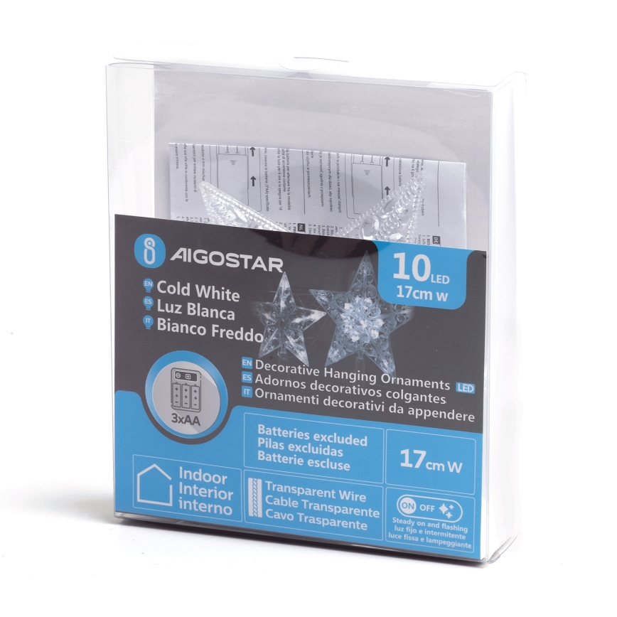 Aigostar - LED Christmas Star Decoration, 10xLED/3xAA, Cold White
